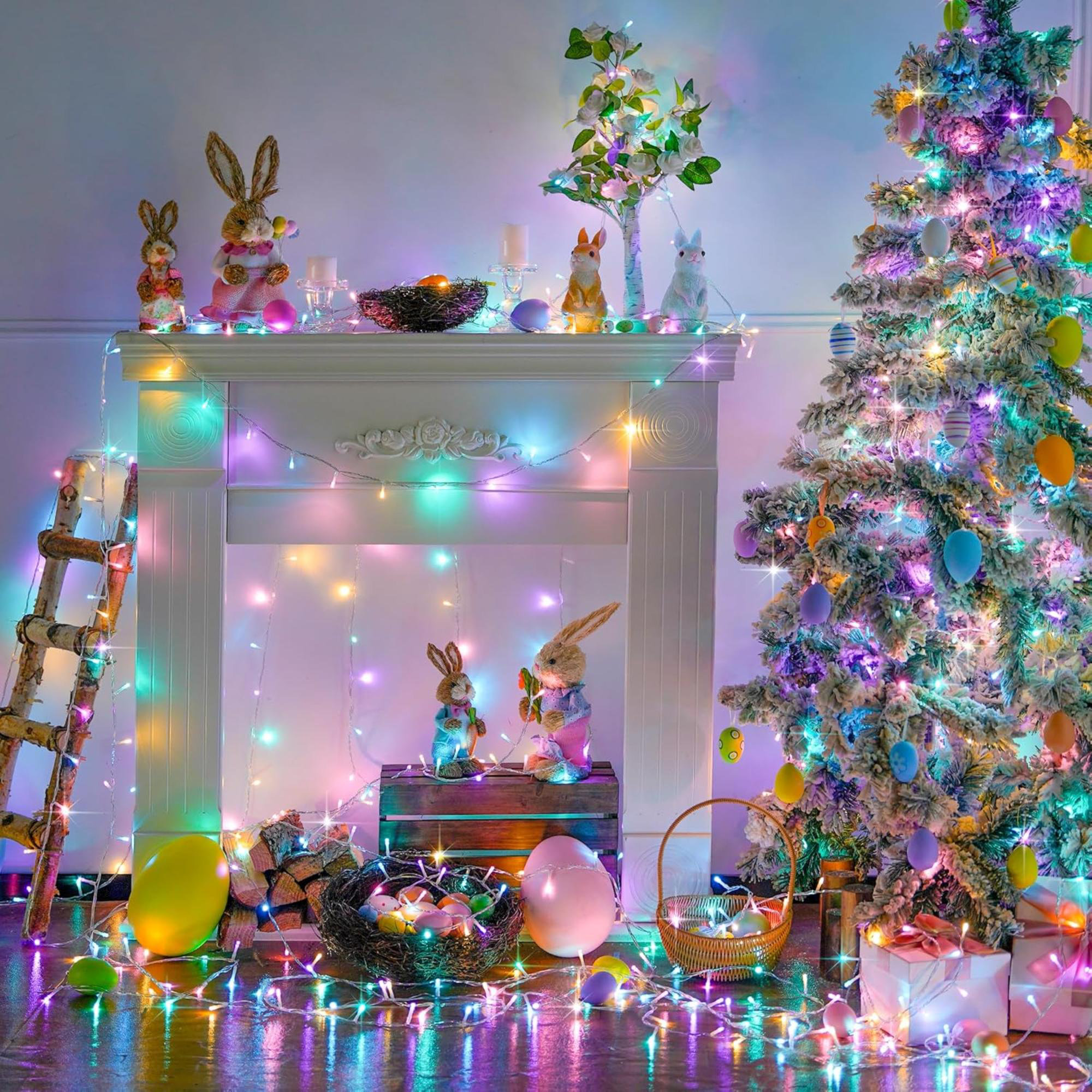 The Holiday Aisle Multicolor Easter Lights Clear Wire Outdoor Indoor 600 LED Multicolor Easter String Lights 168Ft Colorful Christmas Lights Plug In